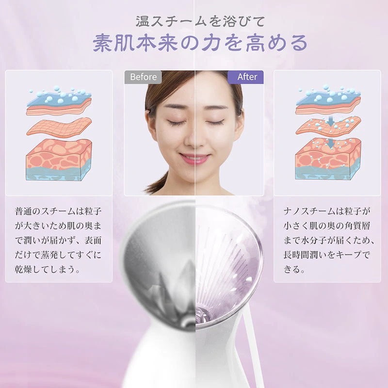 ANLAN ナノスチーマー 美顔器 置き型タイプ 保湿 潤い 毛穴ケア スキンケア 抗酸化 美肌ケア 保湿ケア 化粧直し USB充電タイプ 全肌質対応 肌乾燥対策 携帯 加湿器