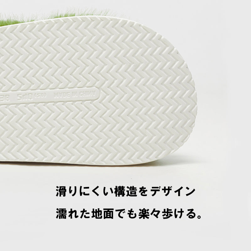 【選べるカラー】 UTUNE ユーチューン 履く ファー 冬用 サンダル ファーサンダル ホワイト グリーン 23-25cm アウトドア 室内 軽量 防寒 オシャレ 可愛い
