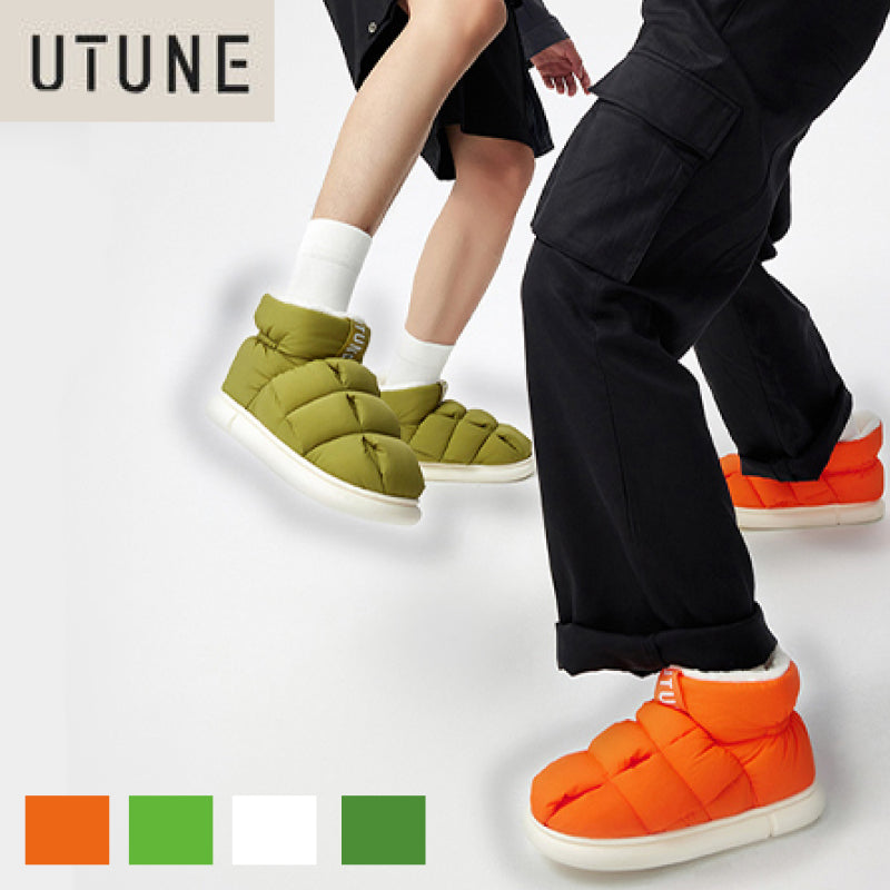 【選べるサイズ カラー】 UTUNE ユーチューン 履く ダウン 冬用 ダウンシューズ ホワイト オレンジ カーキー グリーン 23-25cm 27-29cm インナーボア アウトドア 室内 軽量 防寒 撥水加工 低反発